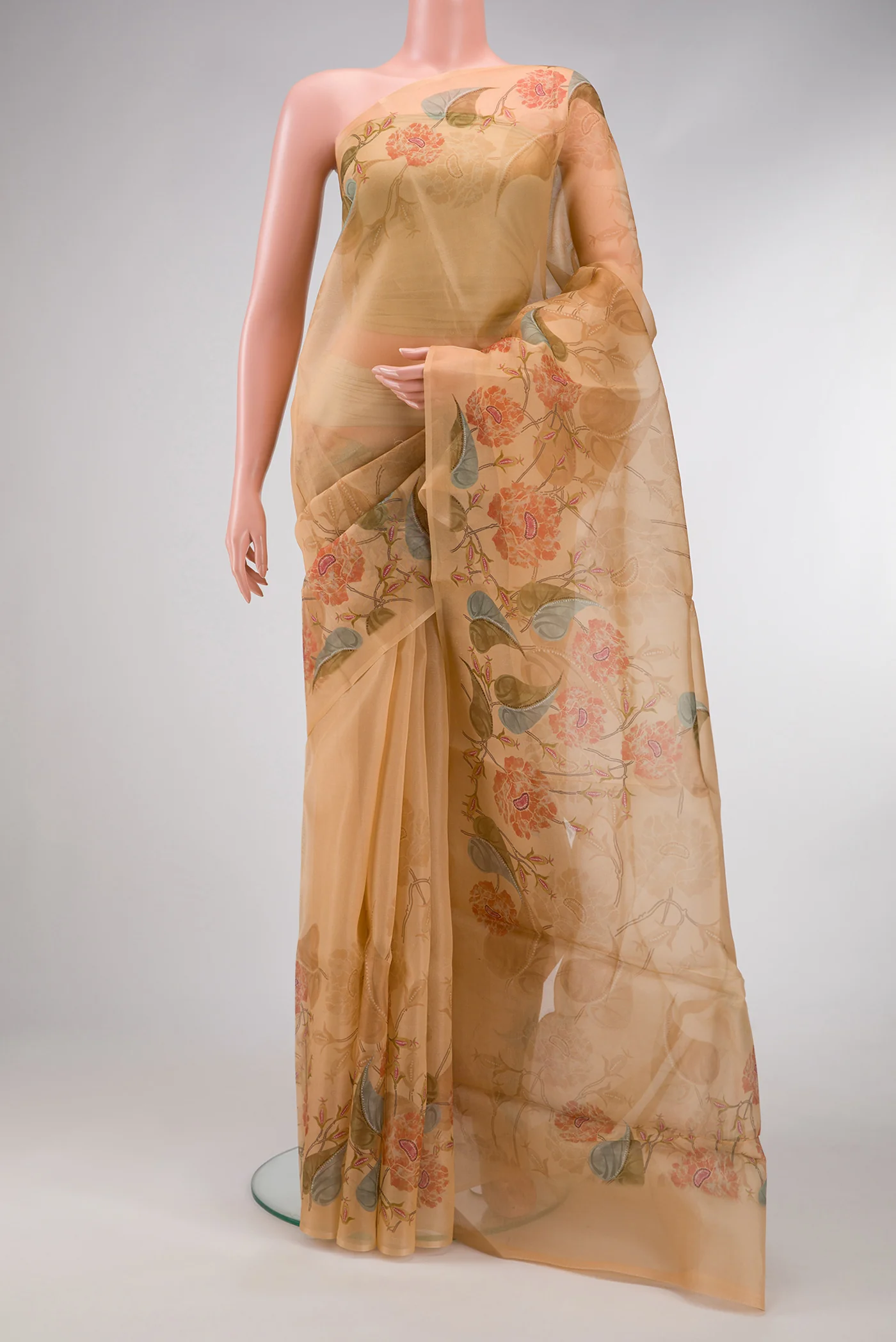 Peach Organza Silk Saree