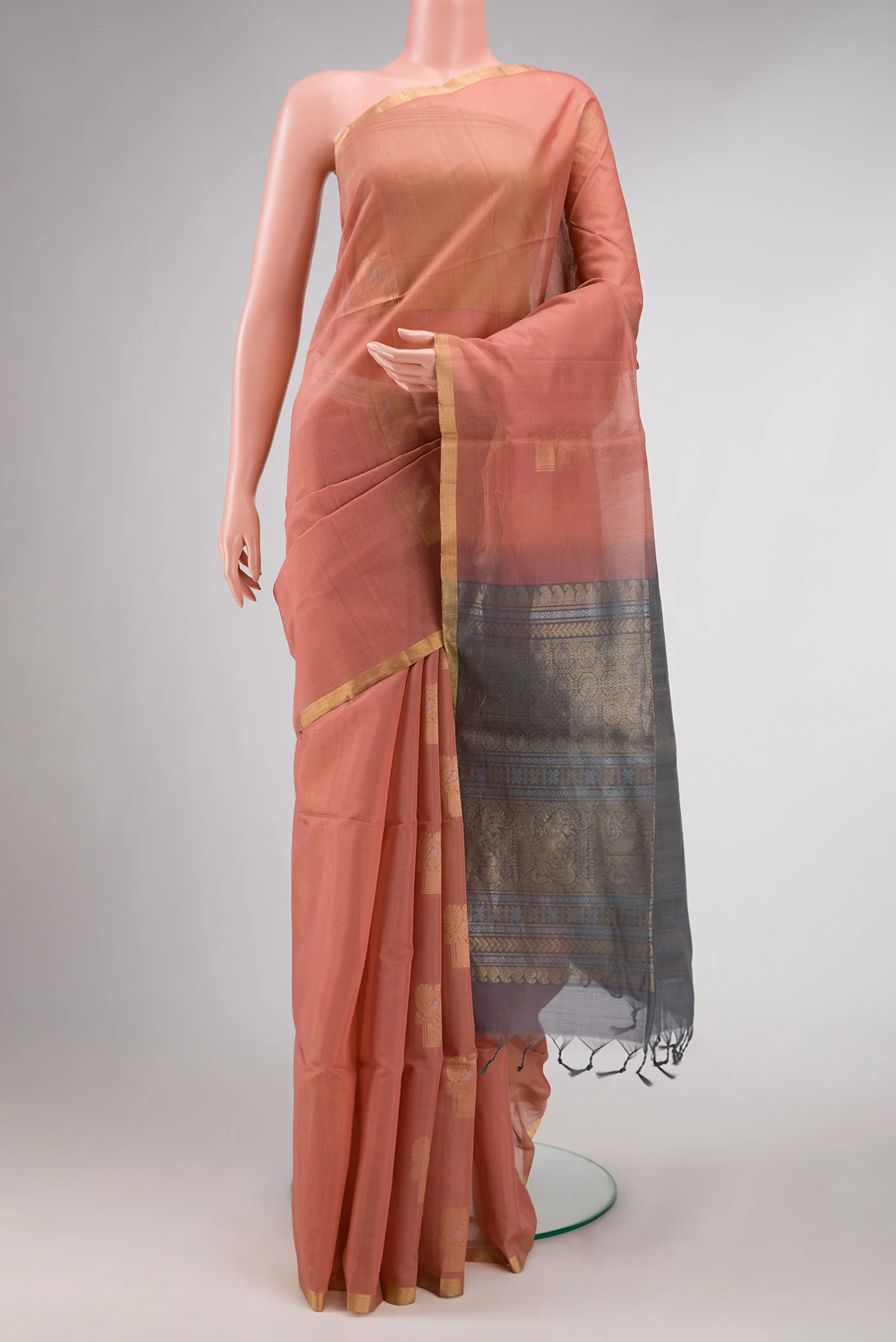 Golden Peach Dual Tone Silk Cotton Saree