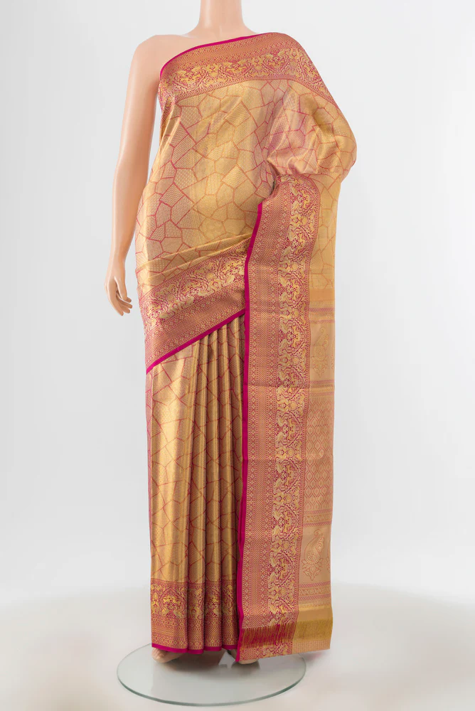 Golden Peach Kanchipuram Silk Saree