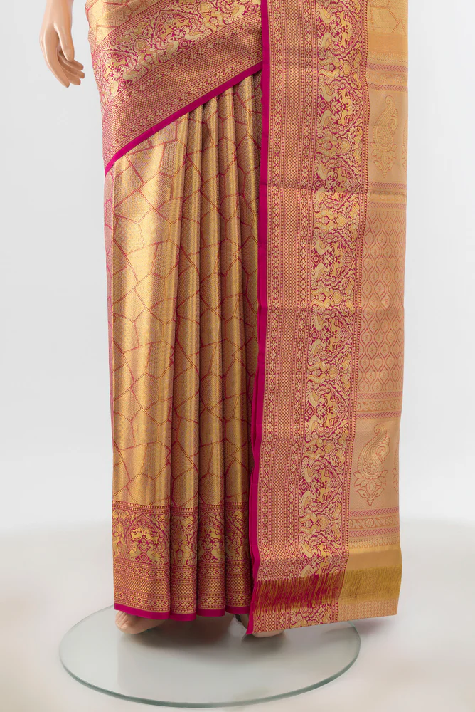 Golden Peach Kanchipuram Silk Saree - Image 3