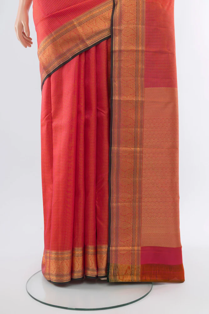 Golden Peach Kanchipuram Silk Saree - Image 3