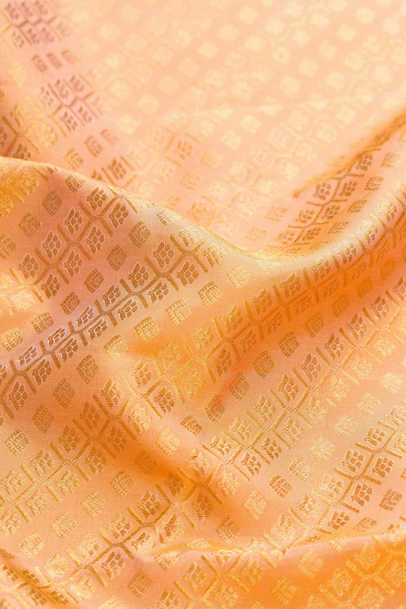 Pure Silk Pure Zari Golden Peach Kanjivaram Saree - Image 3