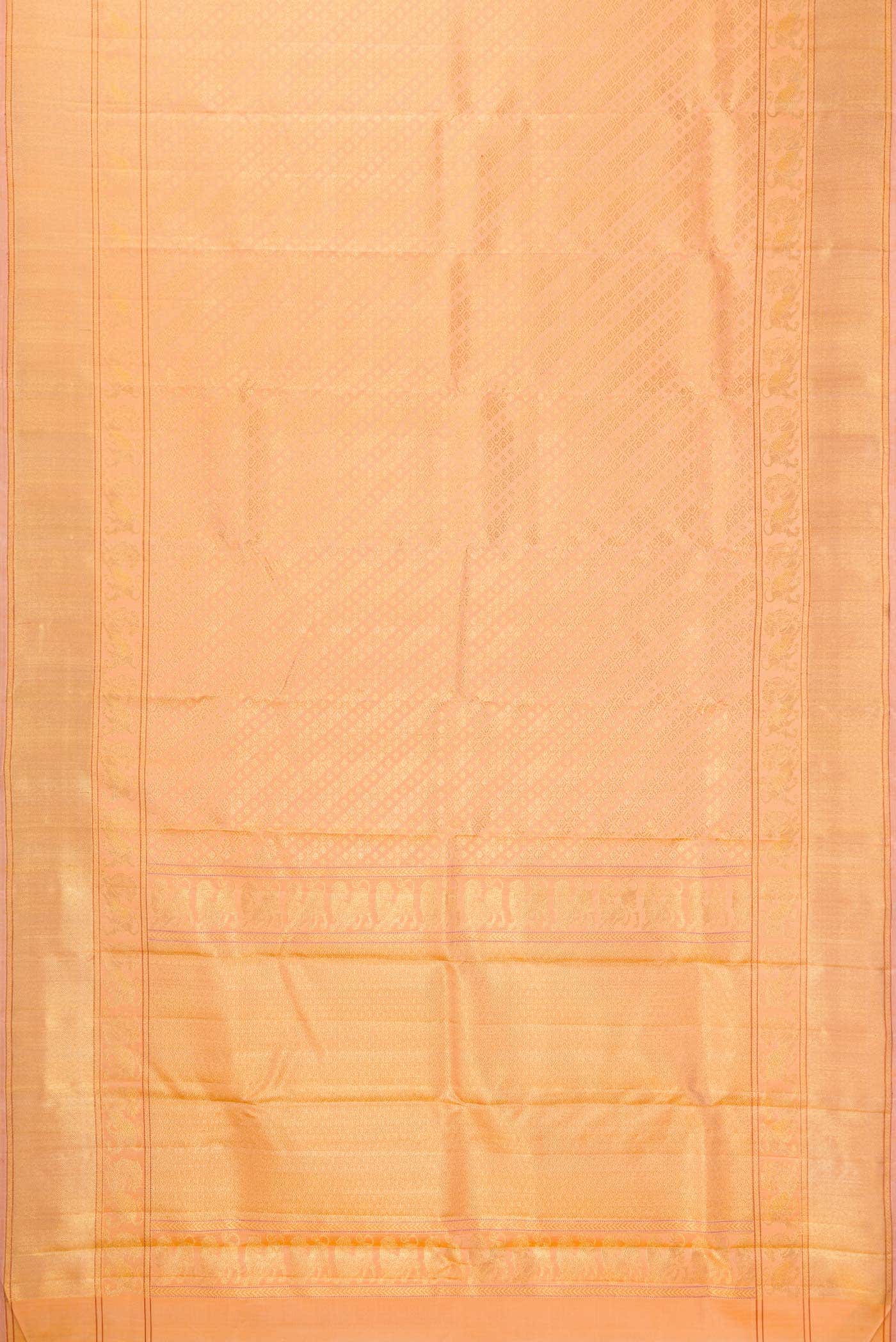 Pure Silk Pure Zari Golden Peach Kanjivaram Saree - Image 4