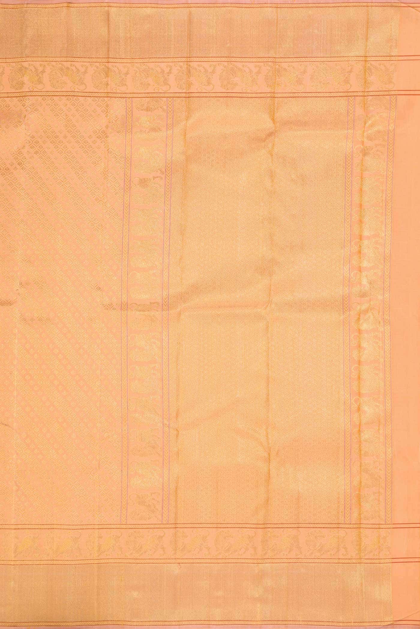 Pure Silk Pure Zari Golden Peach Kanjivaram Saree - Image 5