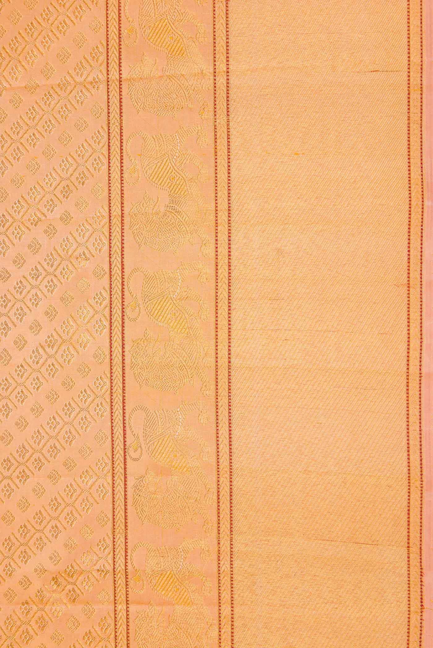 Pure Silk Pure Zari Golden Peach Kanjivaram Saree - Image 6