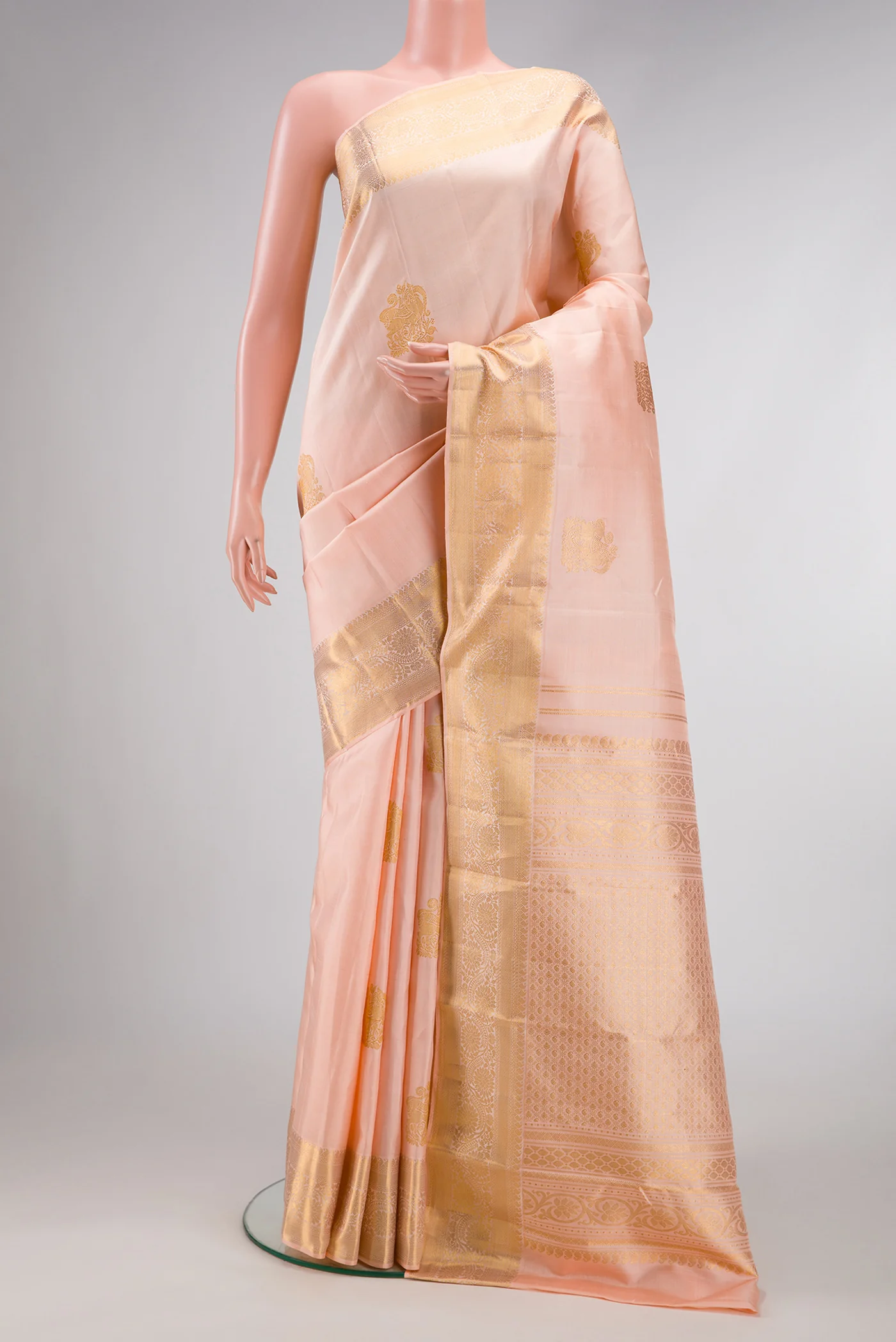 Golden Peach Kanjivaram Silk Saree