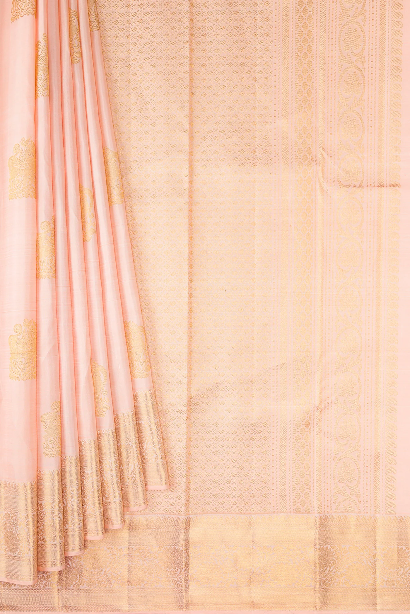 Golden Peach Kanjivaram Silk Saree - Image 4