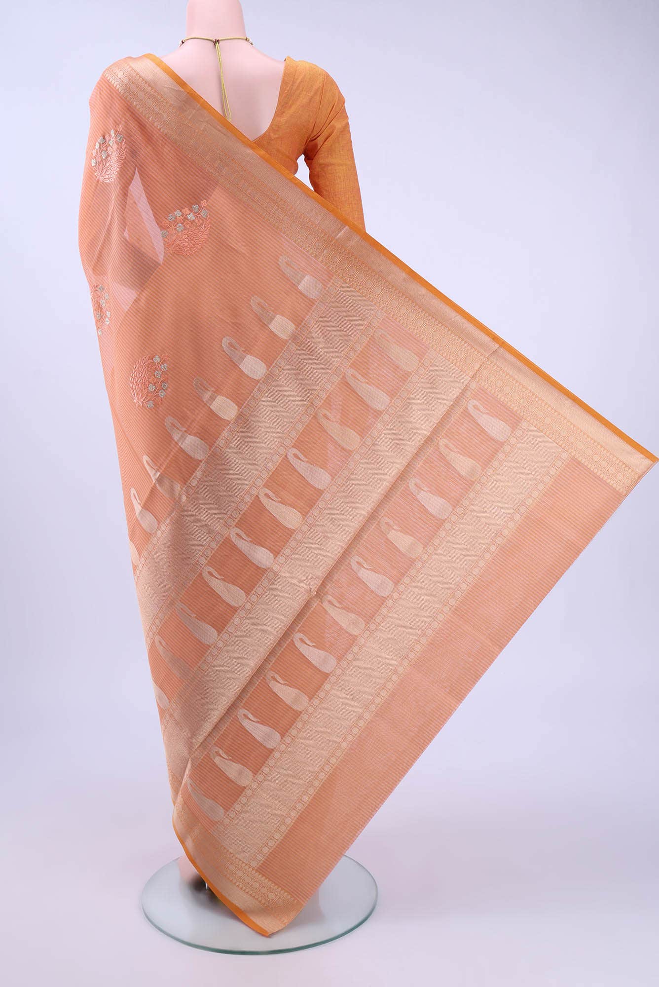 Golden Peach Kota Cotton Saree - Image 2