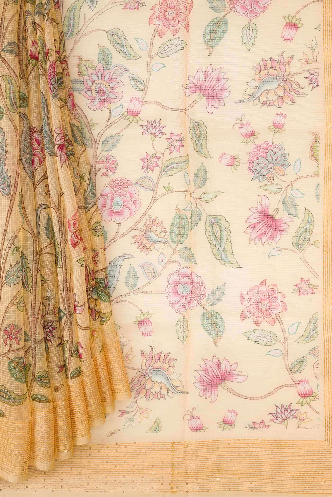 Golden Peach Organza Silk Saree - Image 2