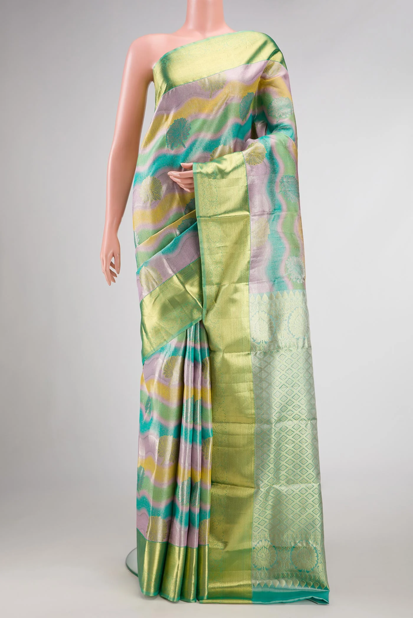 Multi Color Kanjivaram Tissue Silk Saree