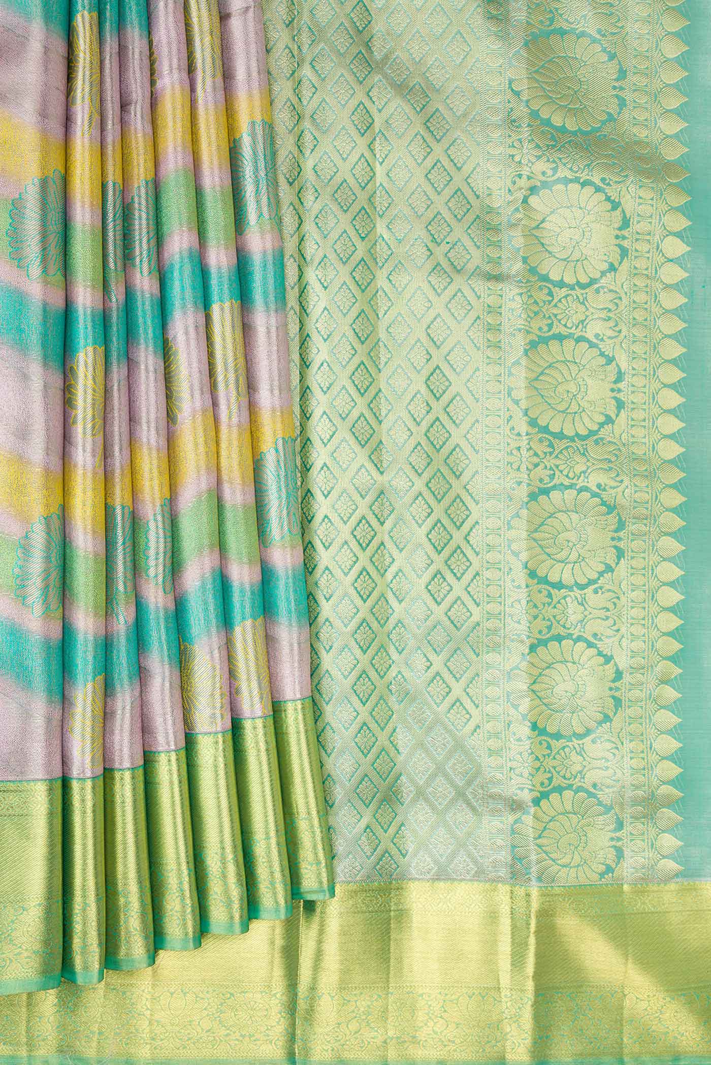 Multi Color Kanjivaram Tissue Silk Saree - Image 4