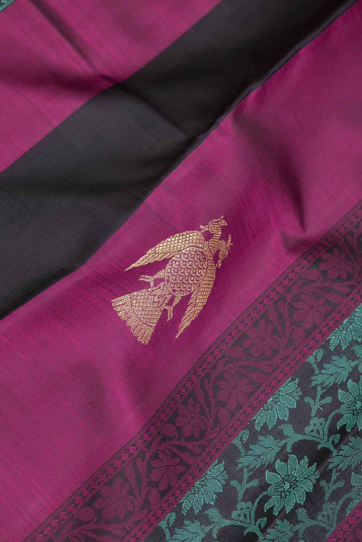 Green and Pink Color Kanchipuram Silk Saree - Image 2