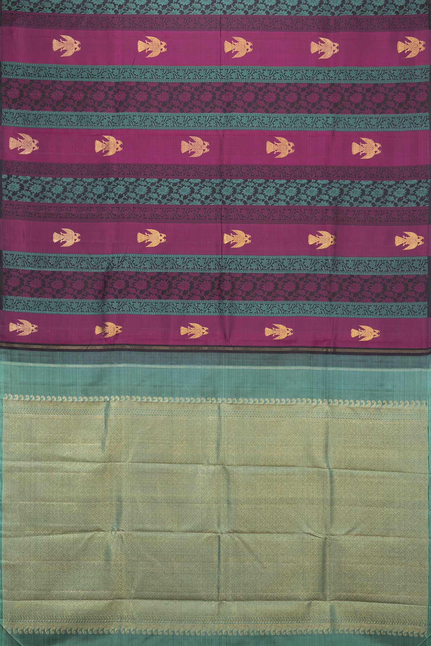 Green and Pink Color Kanchipuram Silk Saree - Image 6