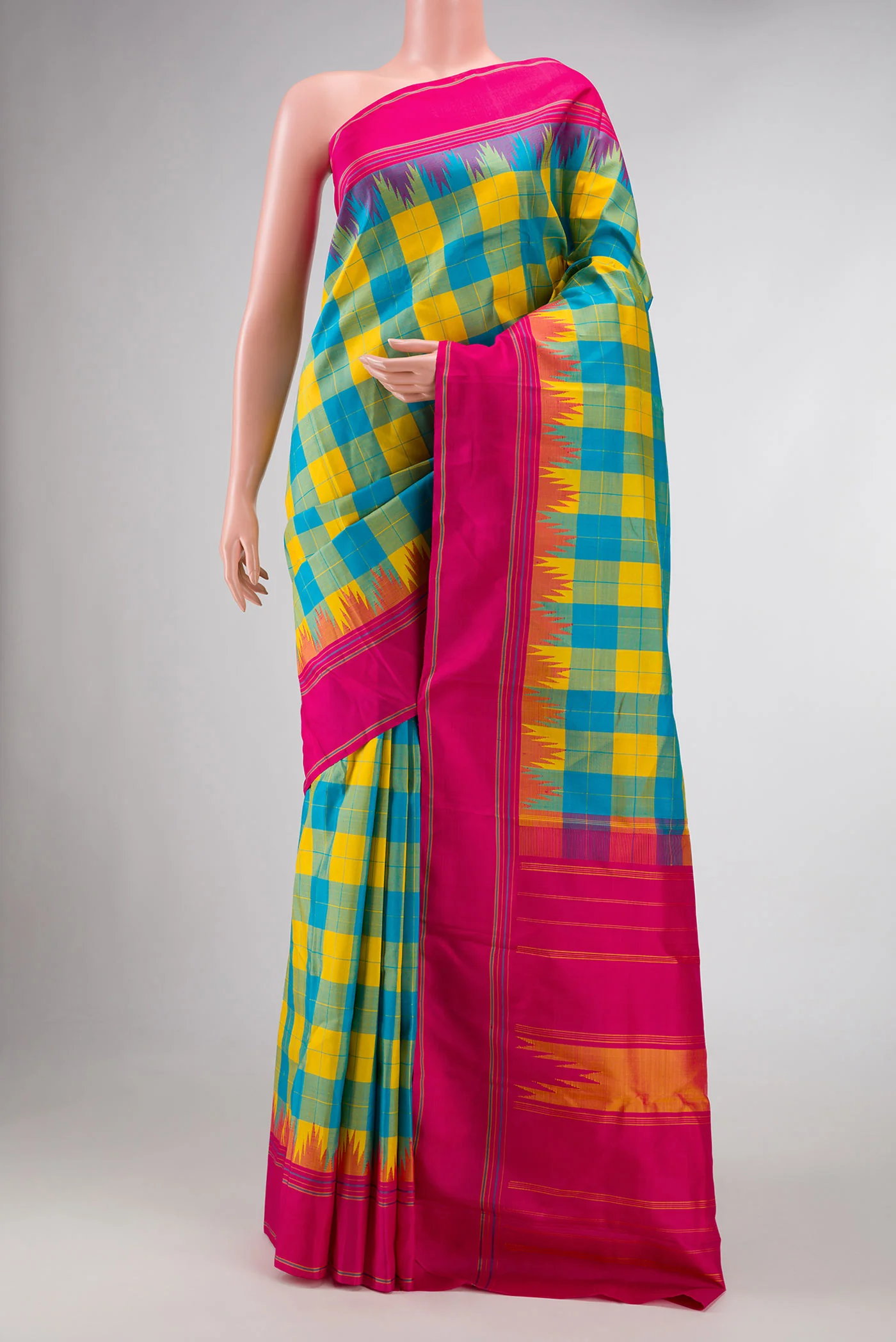 Green and Yellow Color Kanchipuram Silk Saree