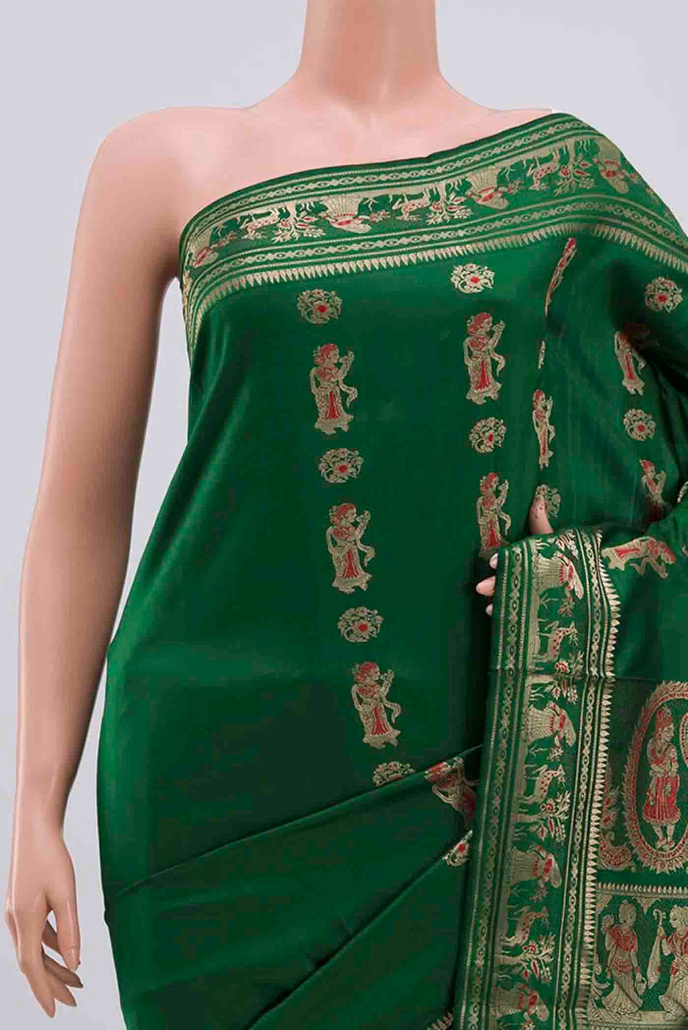 Green Baluchari Silk Saree - Image 2