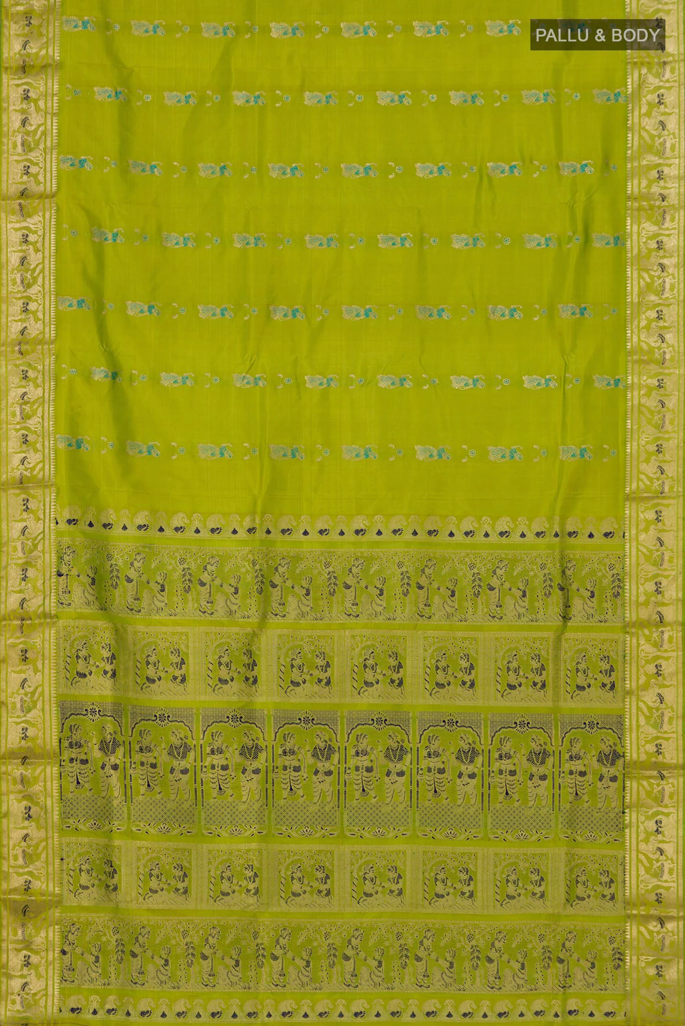 Parrot Green Baluchari Silk Saree - Image 5