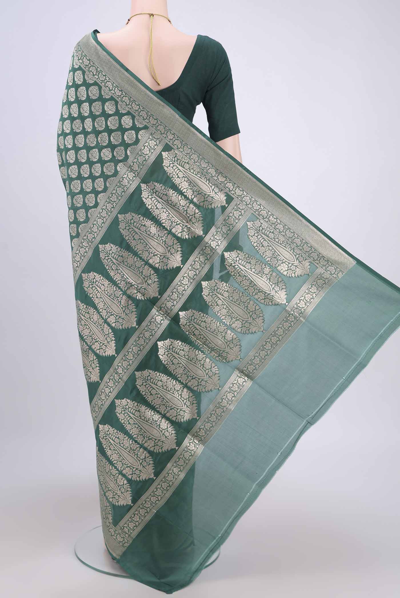 Green Banarasi Silk Saree - Image 3
