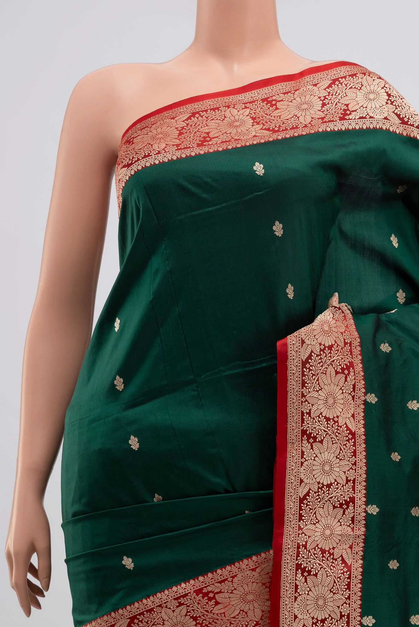 Bottle Green Banarasi Katan Silk Saree - Image 2