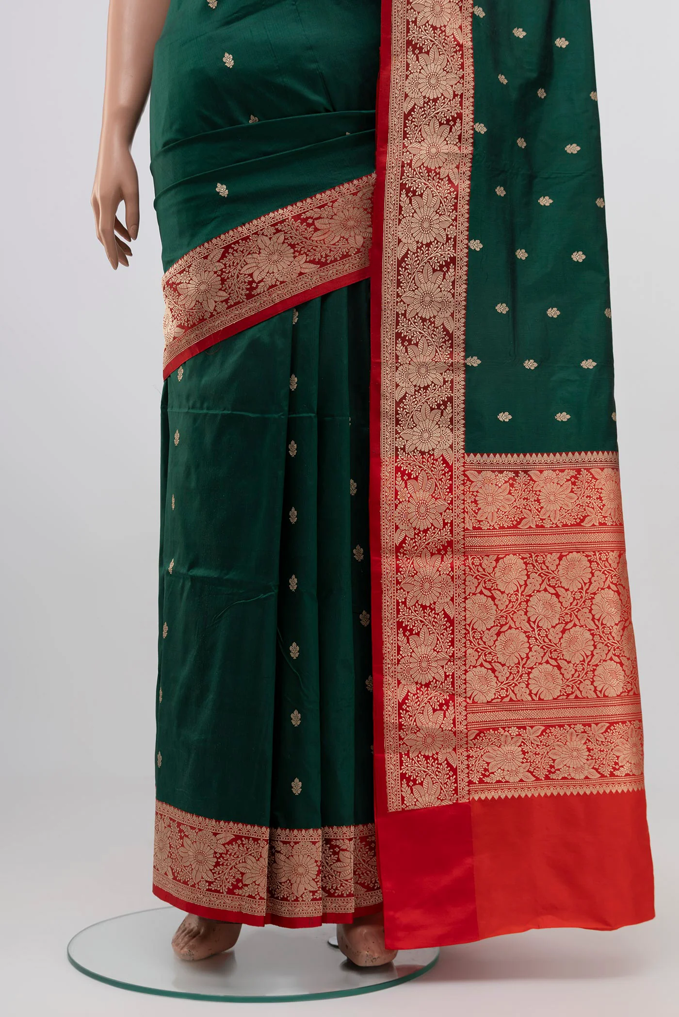 Bottle Green Banarasi Katan Silk Saree - Image 3
