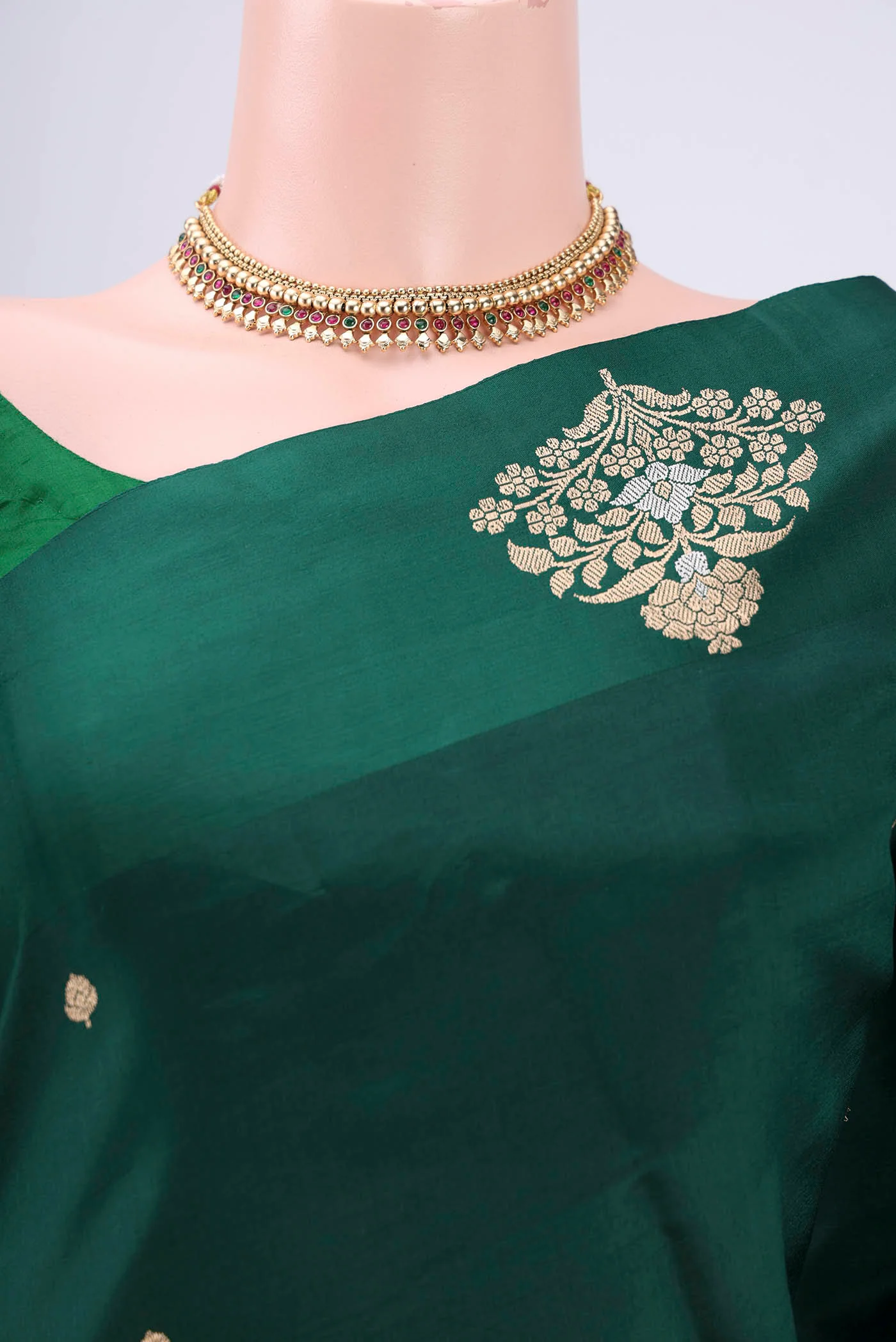 Bottle Green Banarasi Katan Silk Saree - Image 2