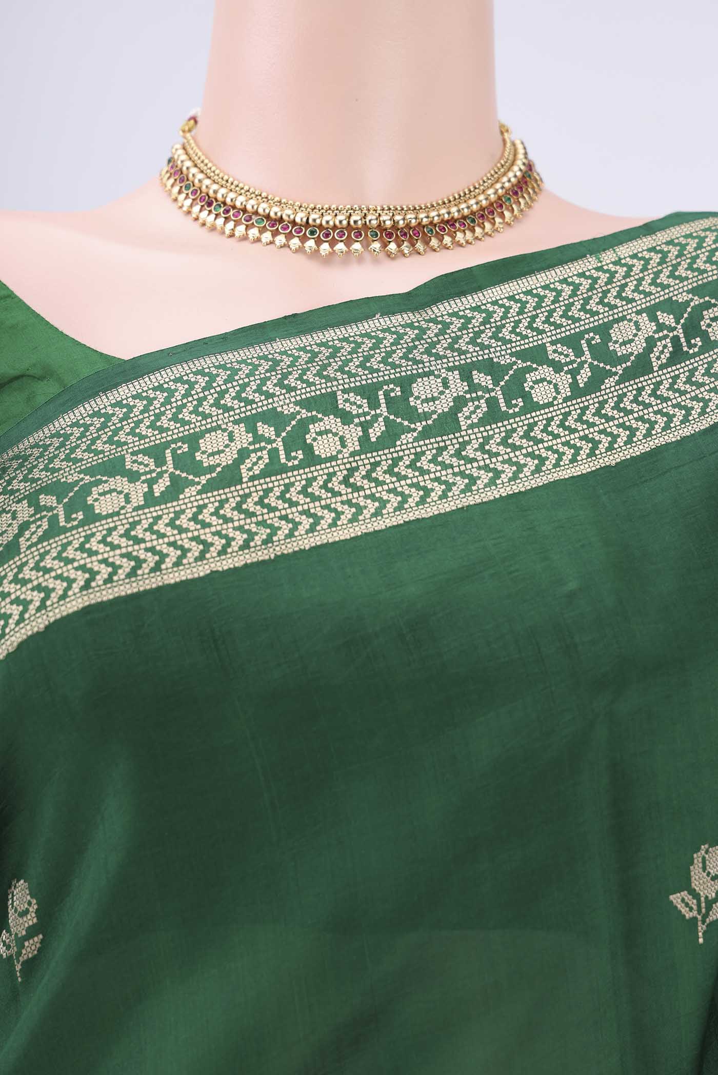 Green Banarasi Katan Silk Saree - Image 2