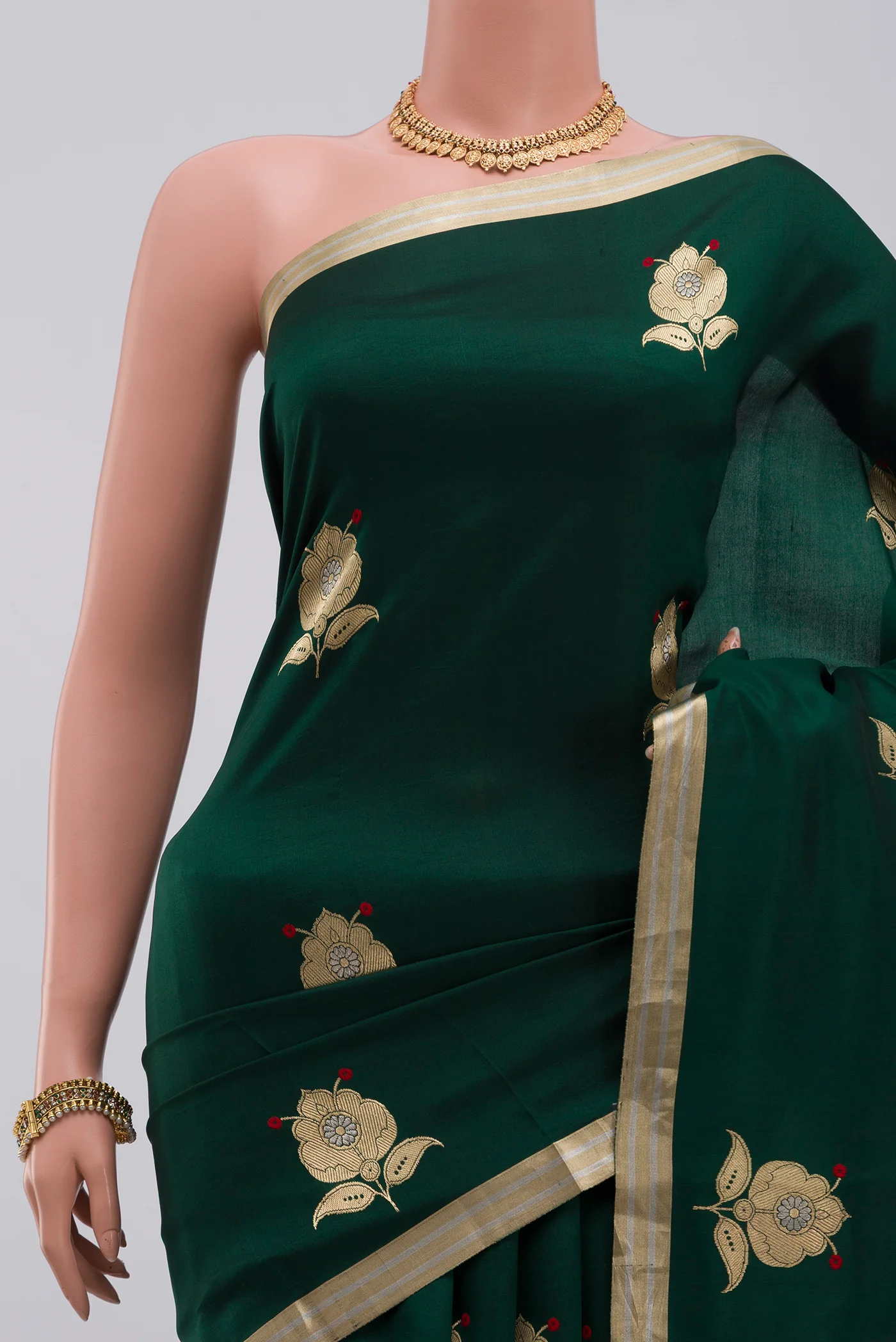Bottle Green Banarasi Silk Saree - Image 2