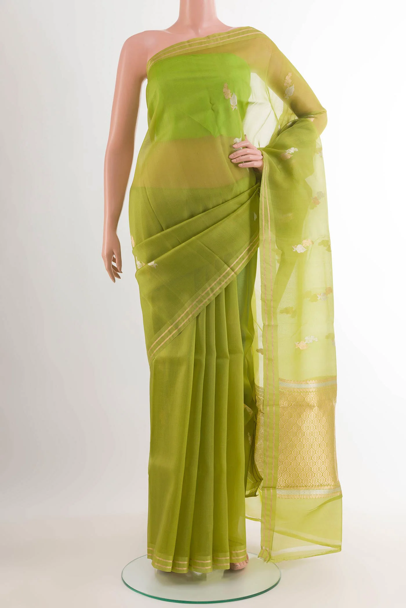 Green Banarasi Kora Silk Saree