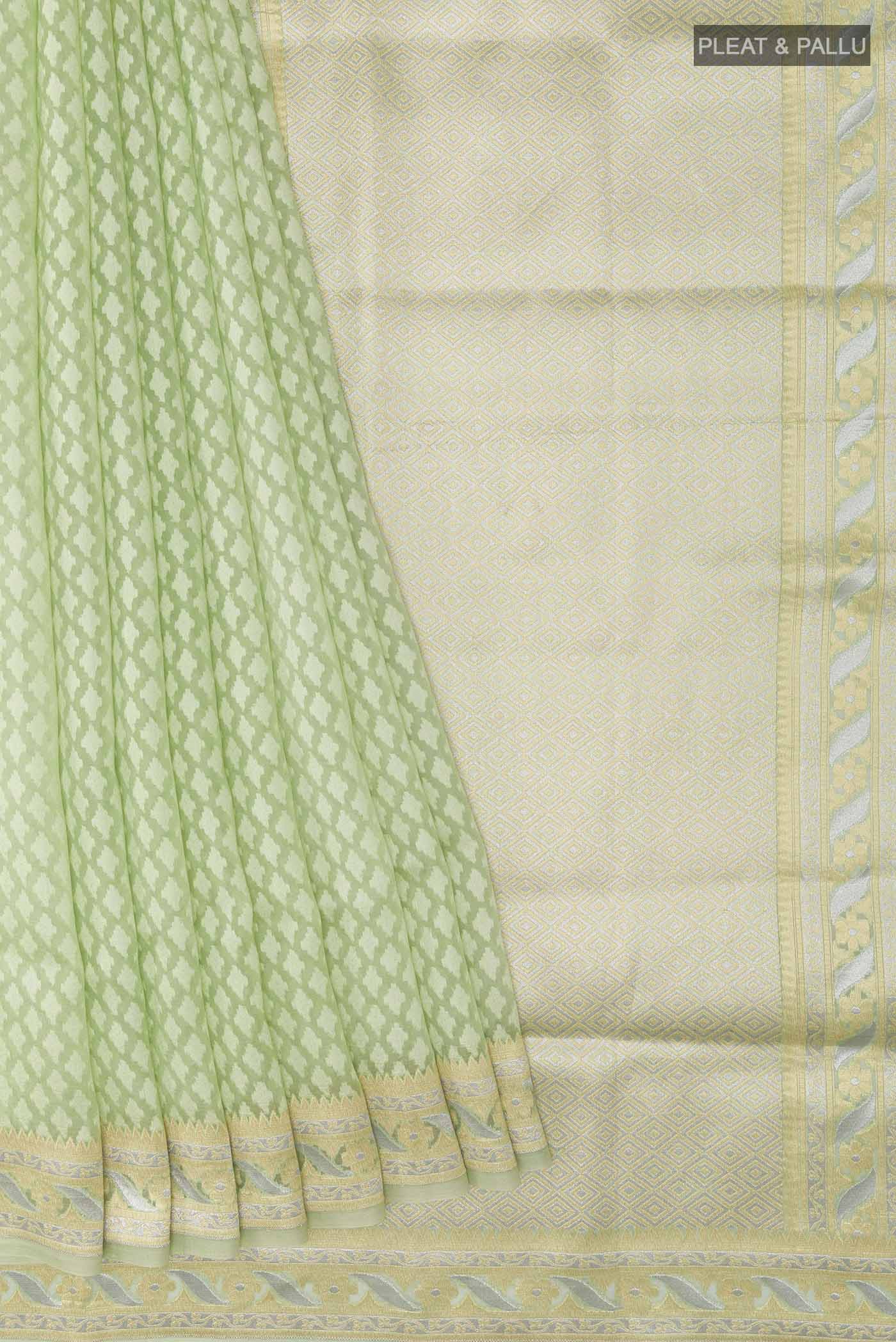 Green Banarasi Kora Silk Saree - Image 4