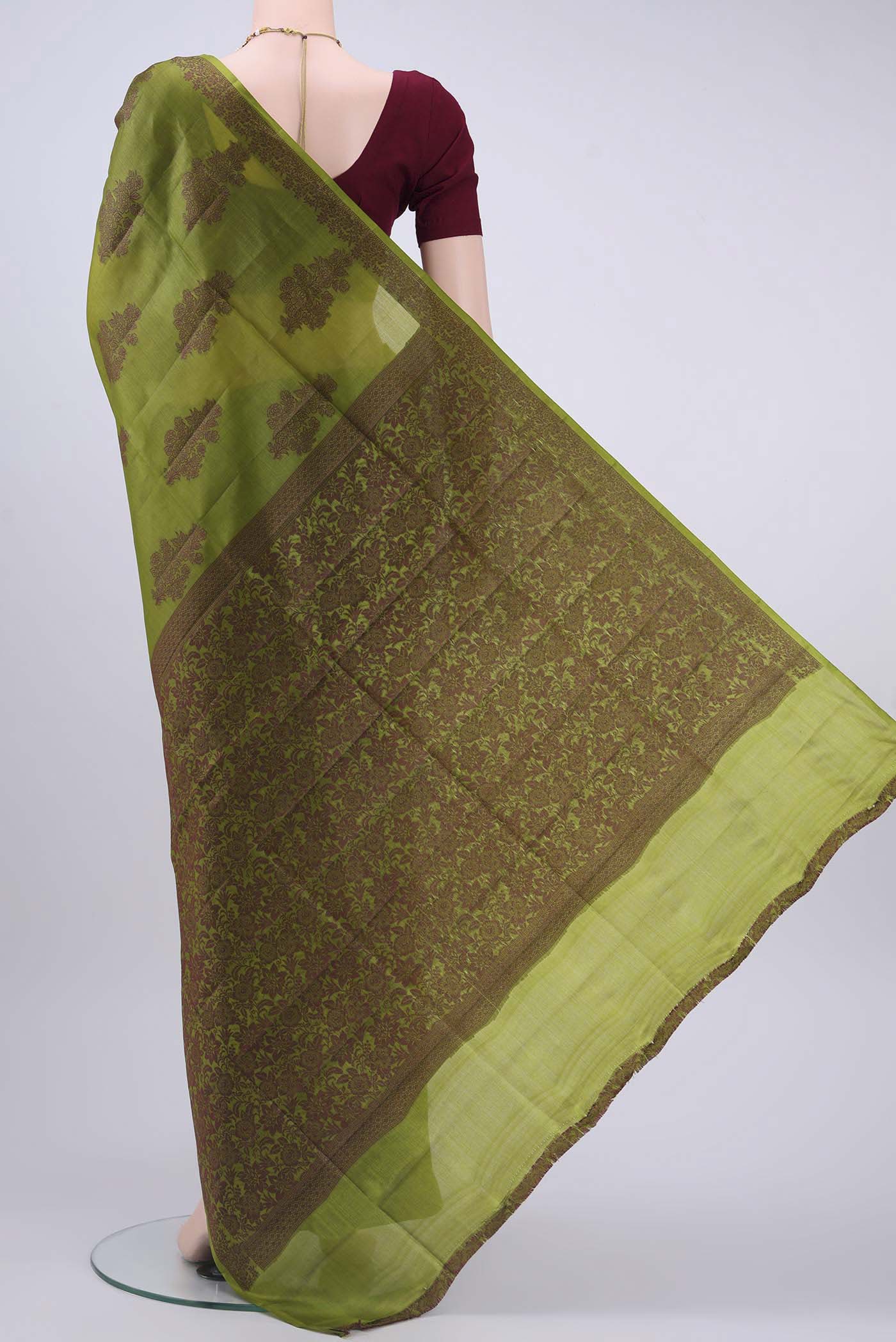 Green Banarasi Raw Silk Saree - Image 3