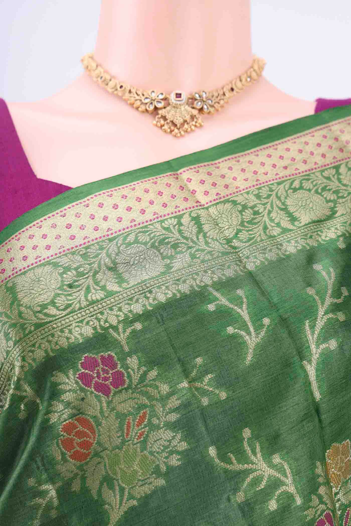 Green Banarasi Tussar Silk Saree - Image 2