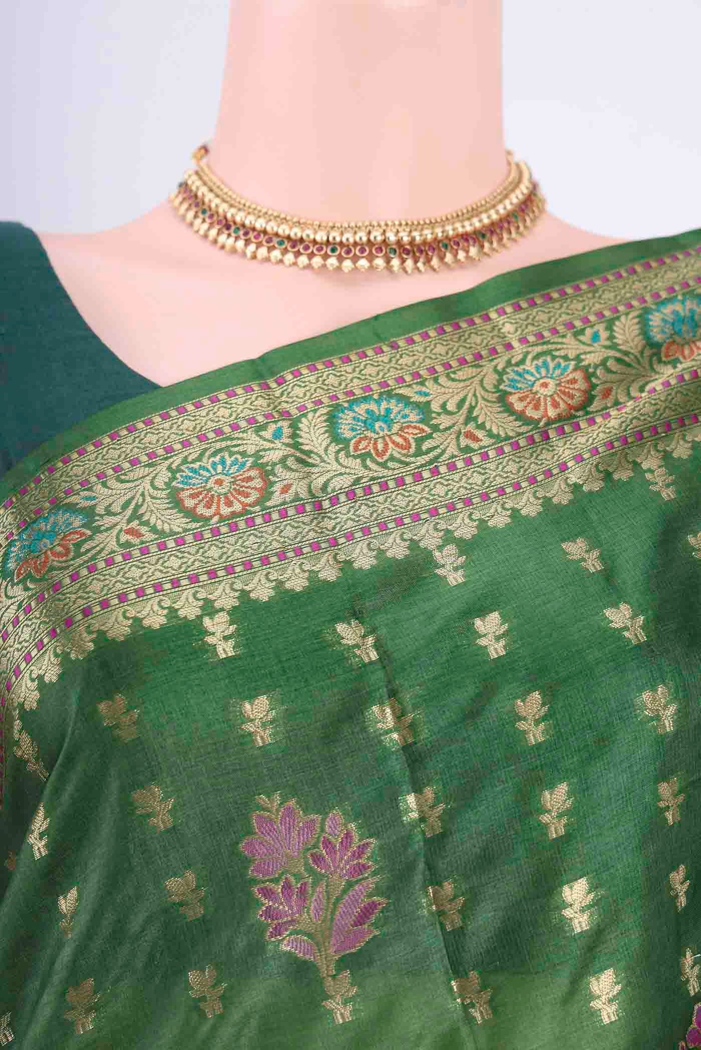 Green Banarasi Tussar Silk Saree - Image 2