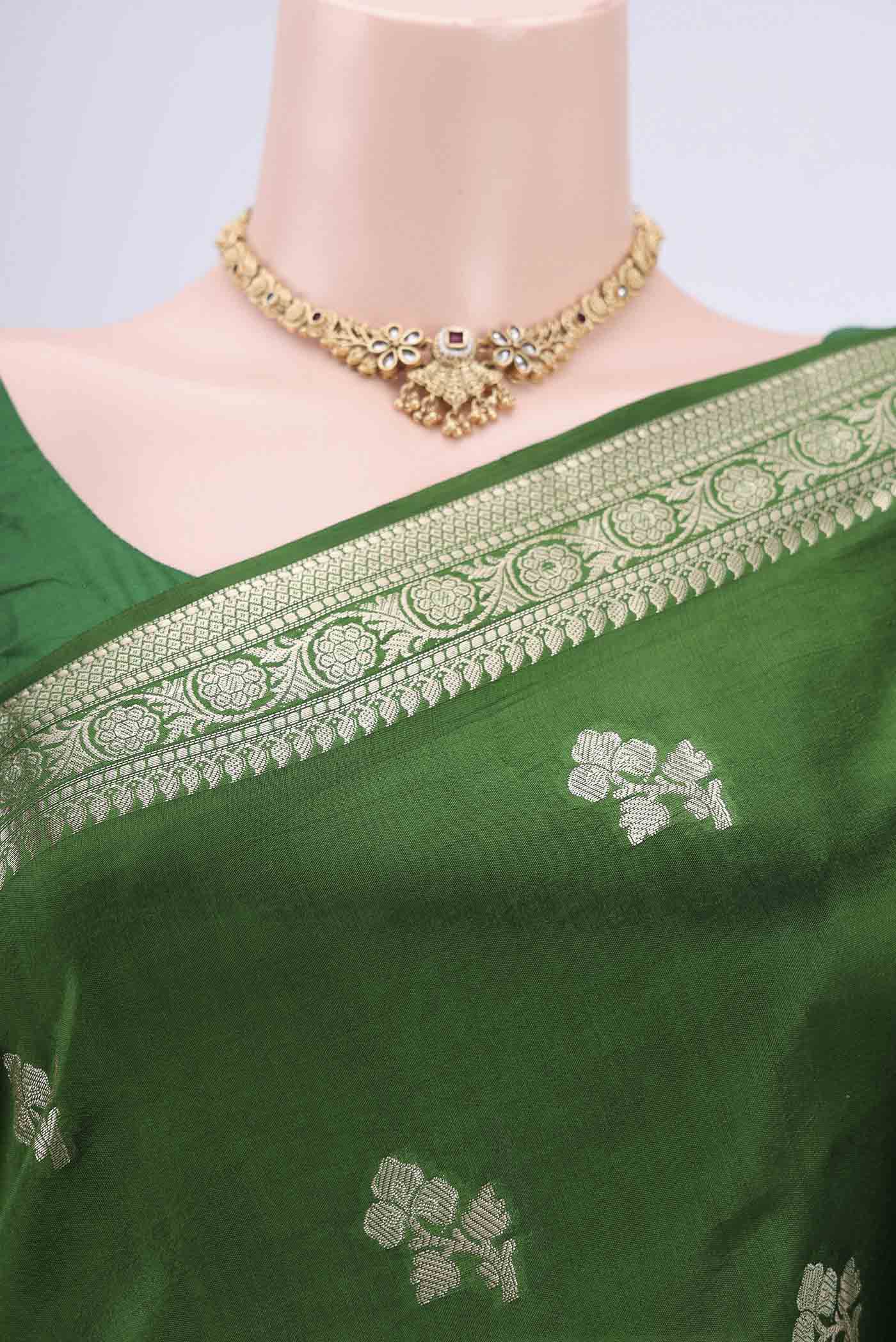 Green Banarasi Raw Silk Saree - Image 2