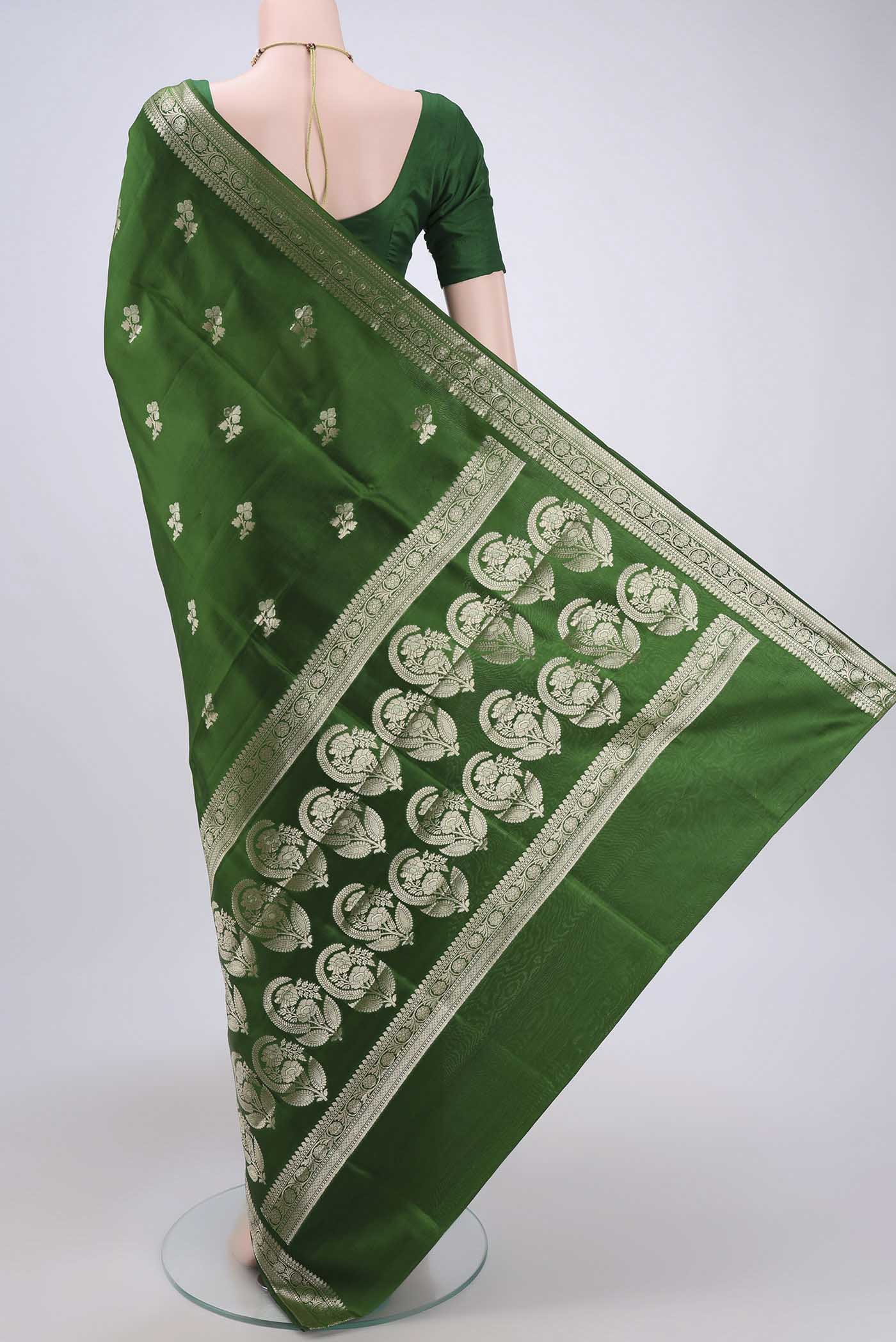 Green Banarasi Raw Silk Saree - Image 3