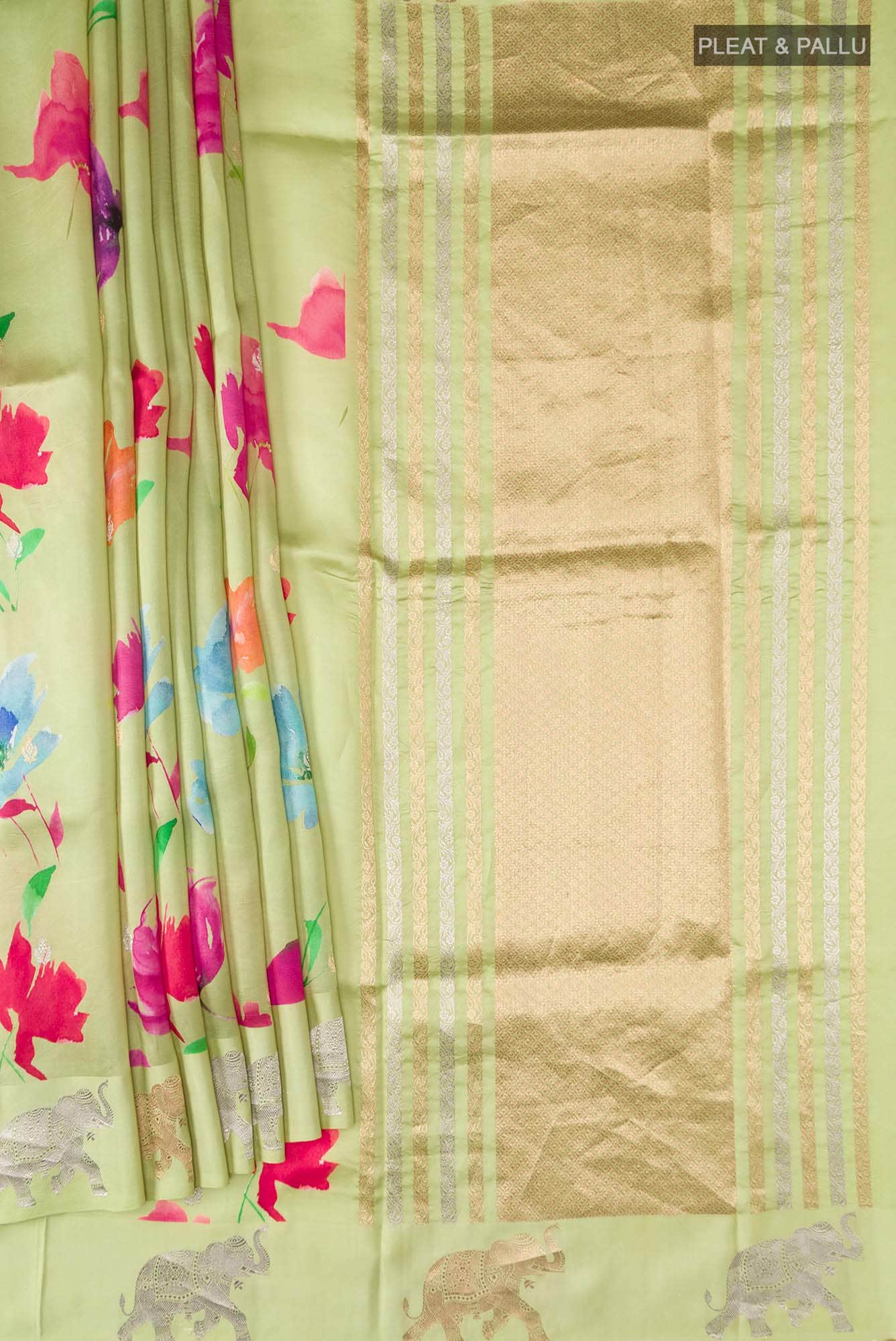 Green Banarasi Raw Silk Saree - Image 2