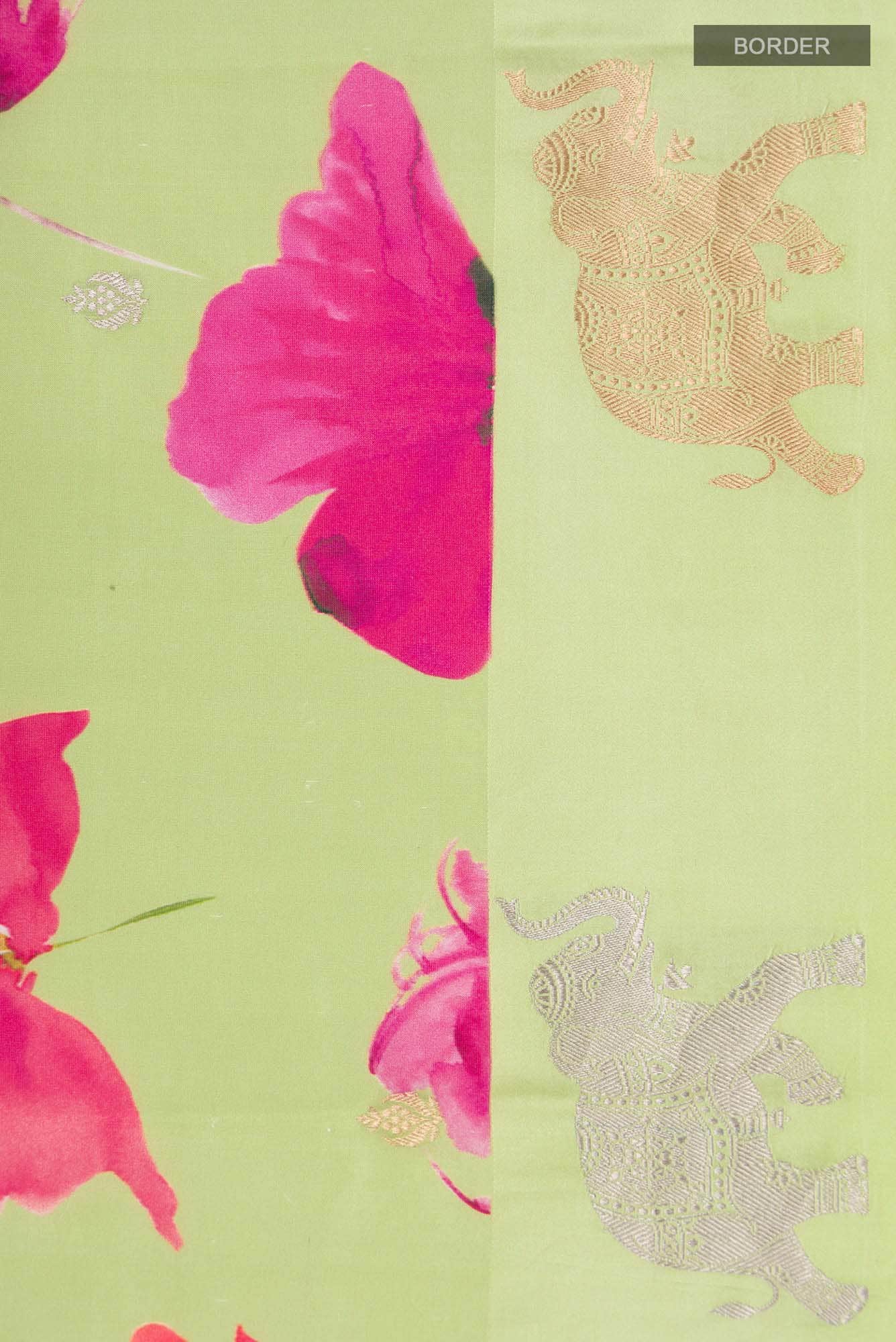 Green Banarasi Raw Silk Saree - Image 5