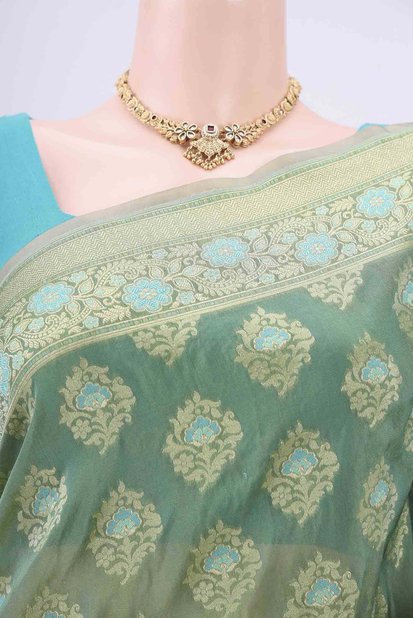 Green Banarasi Silk Saree - Image 2