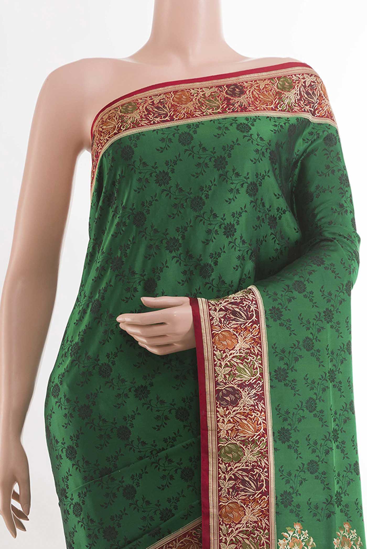 Green Banarasi Tanchoi Silk Saree - Image 2