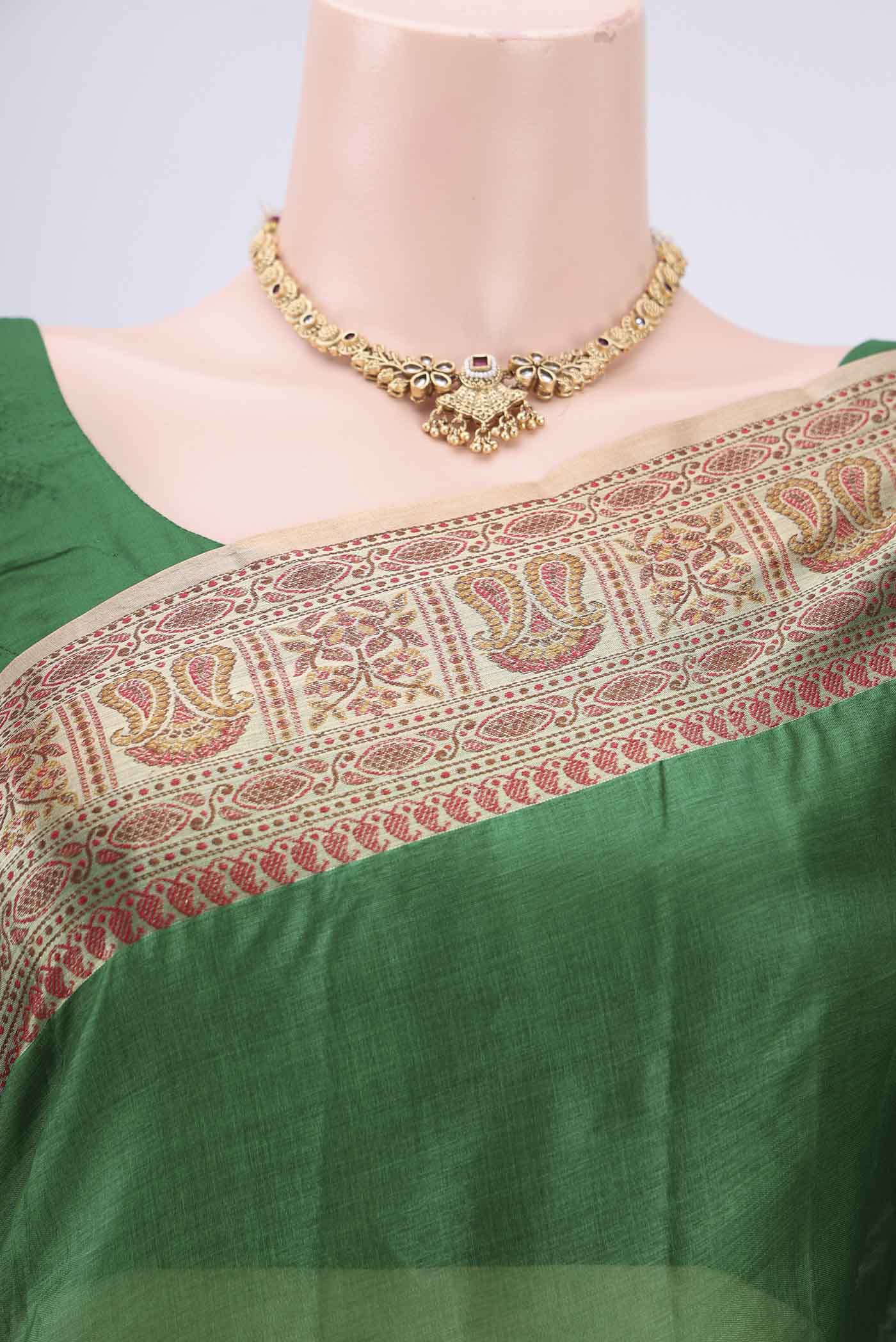 Green Banarasi Tussar Silk Saree - Image 2