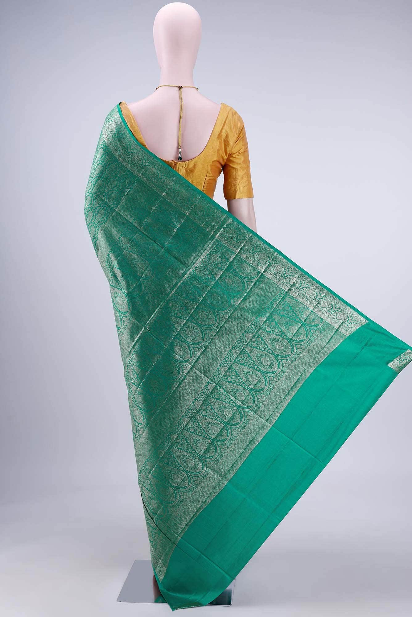 Green Banarasi Tussar Silk Saree - Image 2