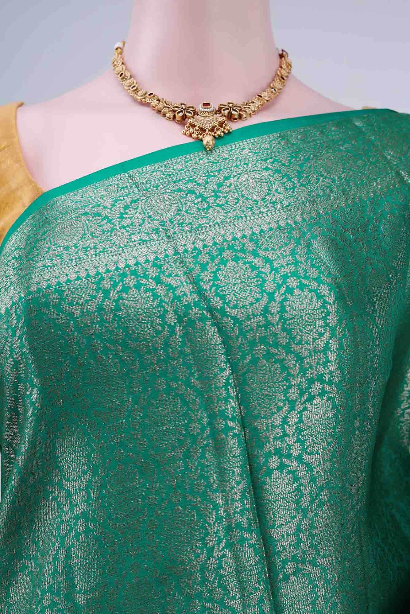 Green Banarasi Tussar Silk Saree - Image 3