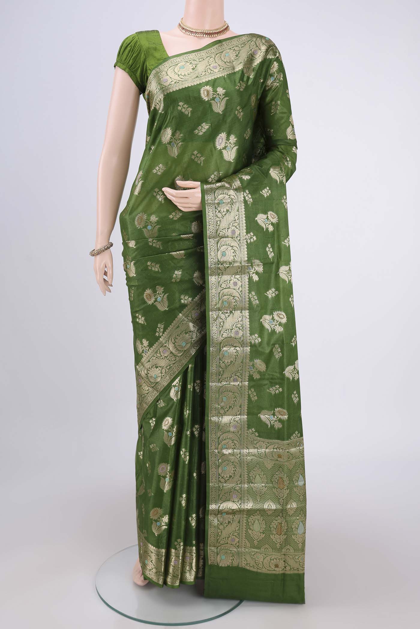 Green Banarasi Tussar Silk Saree