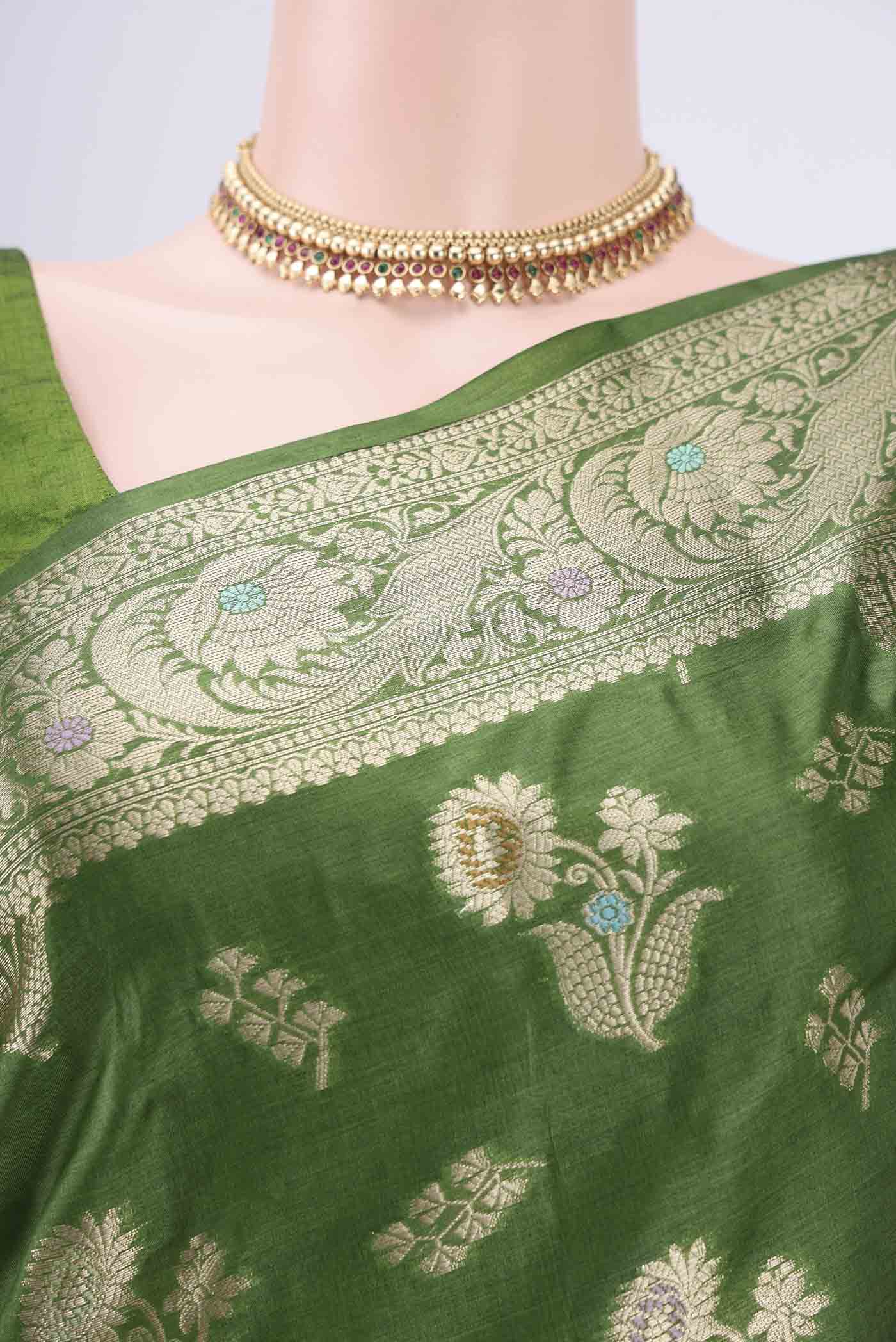 Green Banarasi Tussar Silk Saree - Image 2