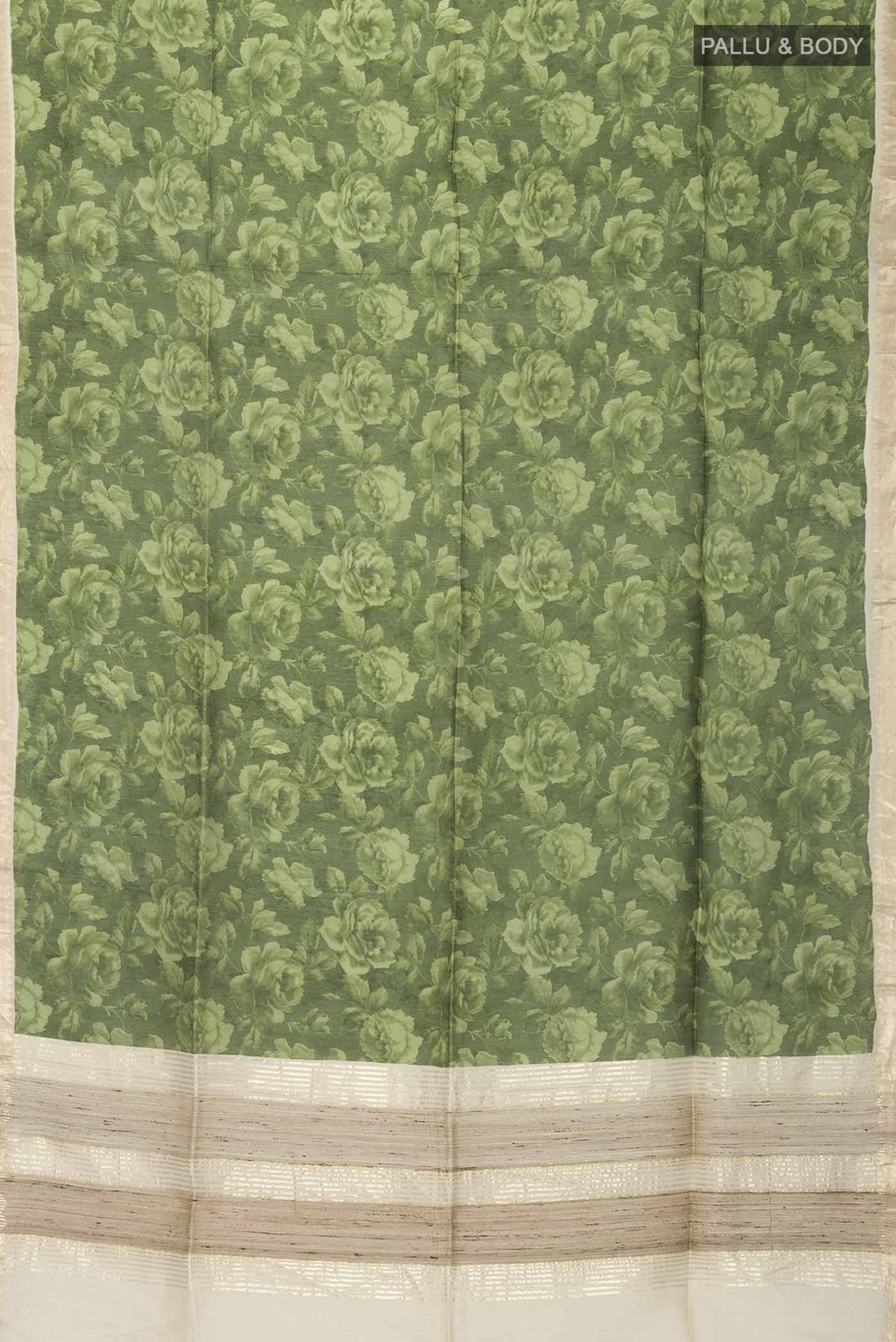 Green Bhagalpuri Tussar Silk Saree - Image 5