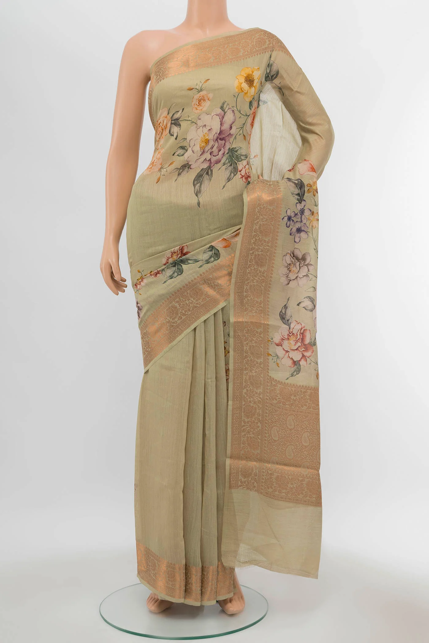 Beige Bhagalpuri Tussar Silk Saree