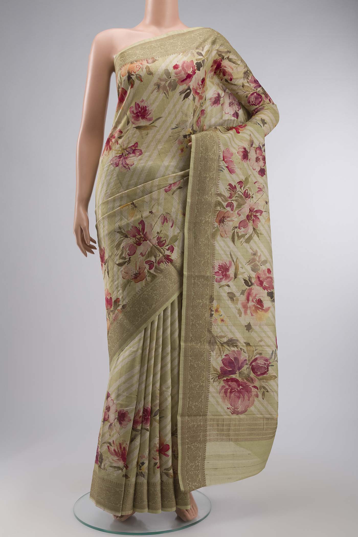 Beige Bhagalpuri Tussar Silk Saree