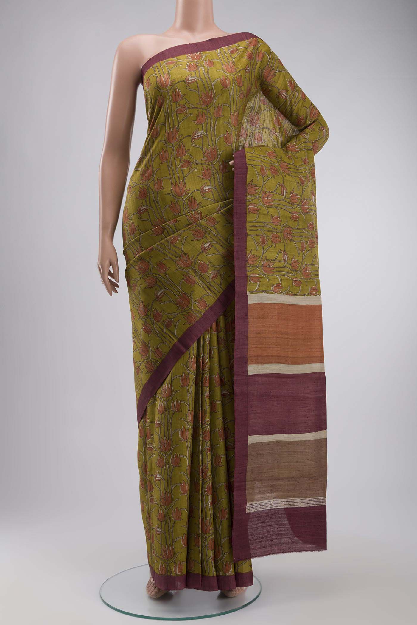Mehandi Green Bhagalpuri Tussar Silk Saree