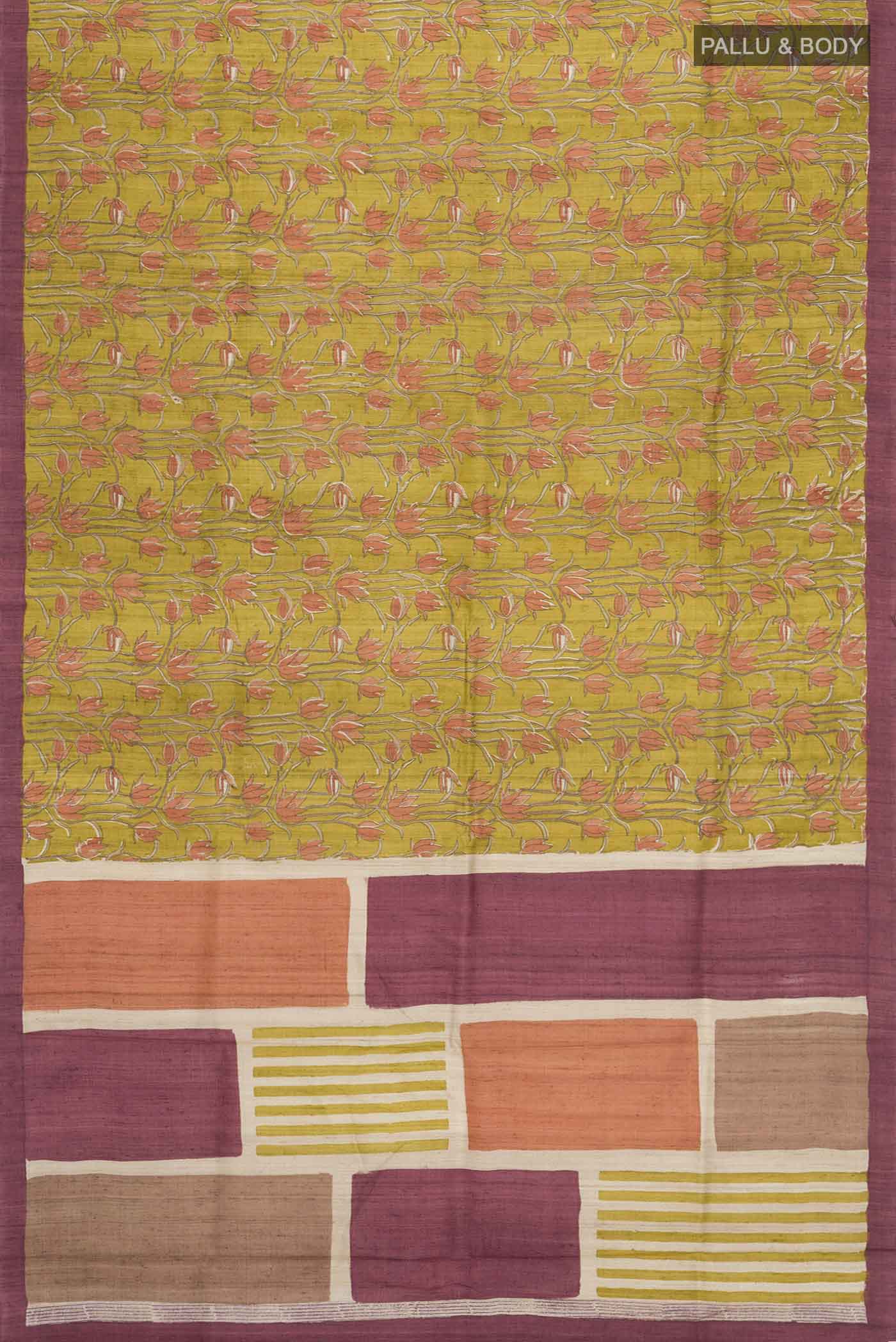 Mehandi Green Bhagalpuri Tussar Silk Saree - Image 5