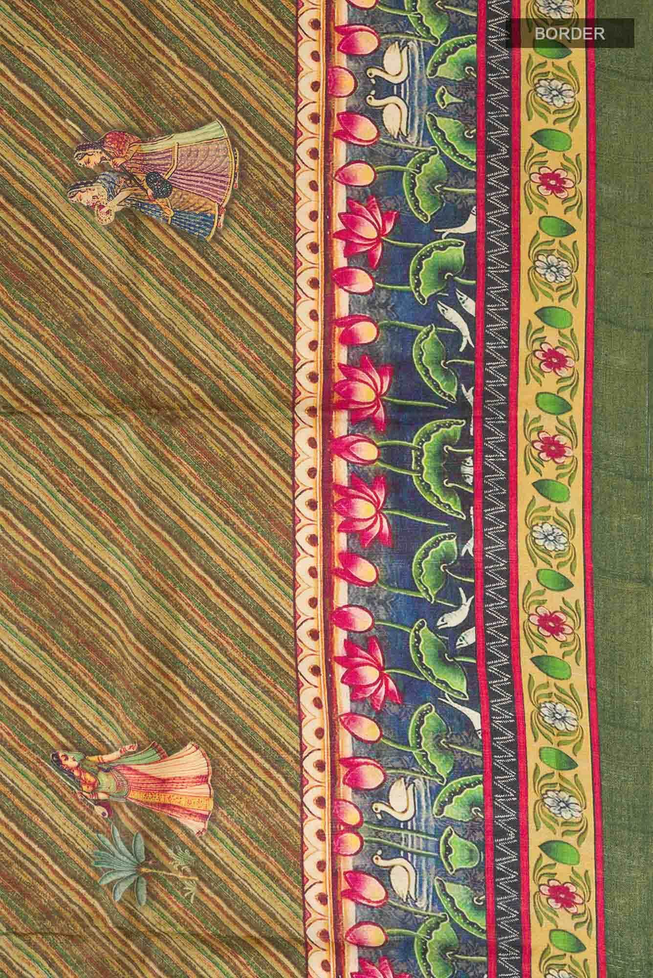 Green Bhagalpuri Tussar Silk Saree - Image 4
