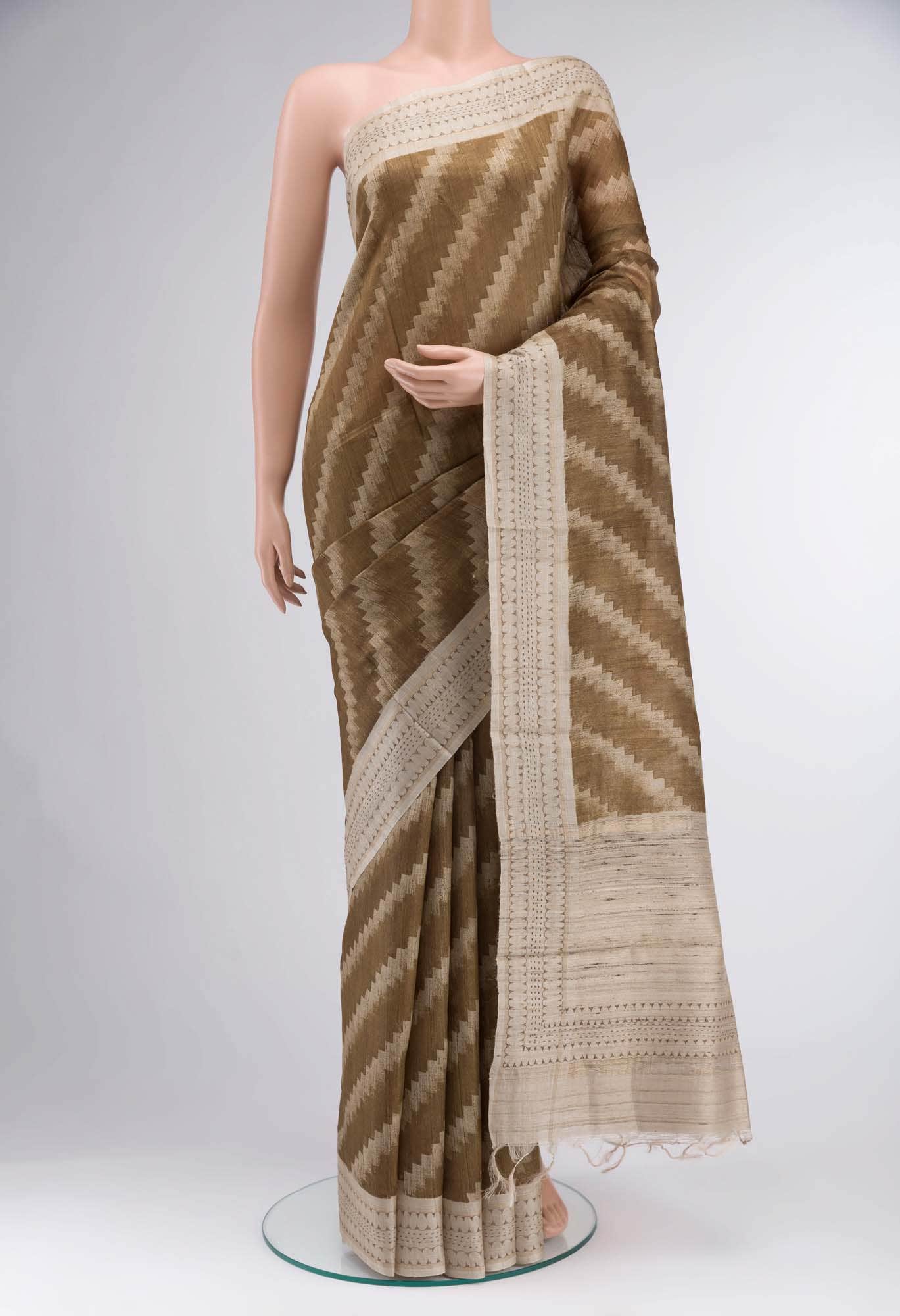 Brown Bhagalpuri Tussar Silk Saree - Image 6