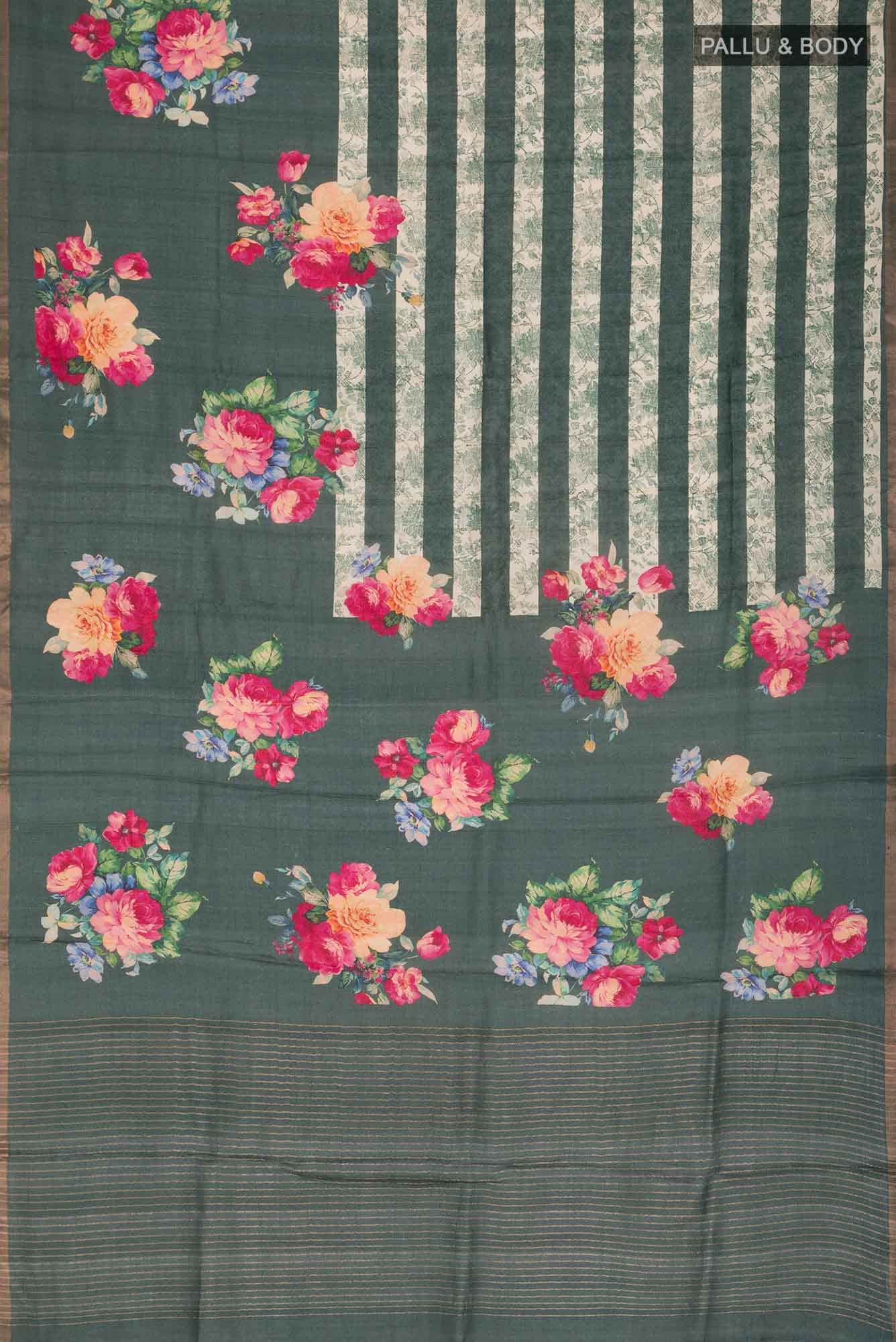 Green Bhagalpuri Tussar Silk Saree - Image 3